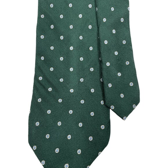 Roundtree & Yorke Silk Tie Green Blue Polka Dot - Picture 3 of 6